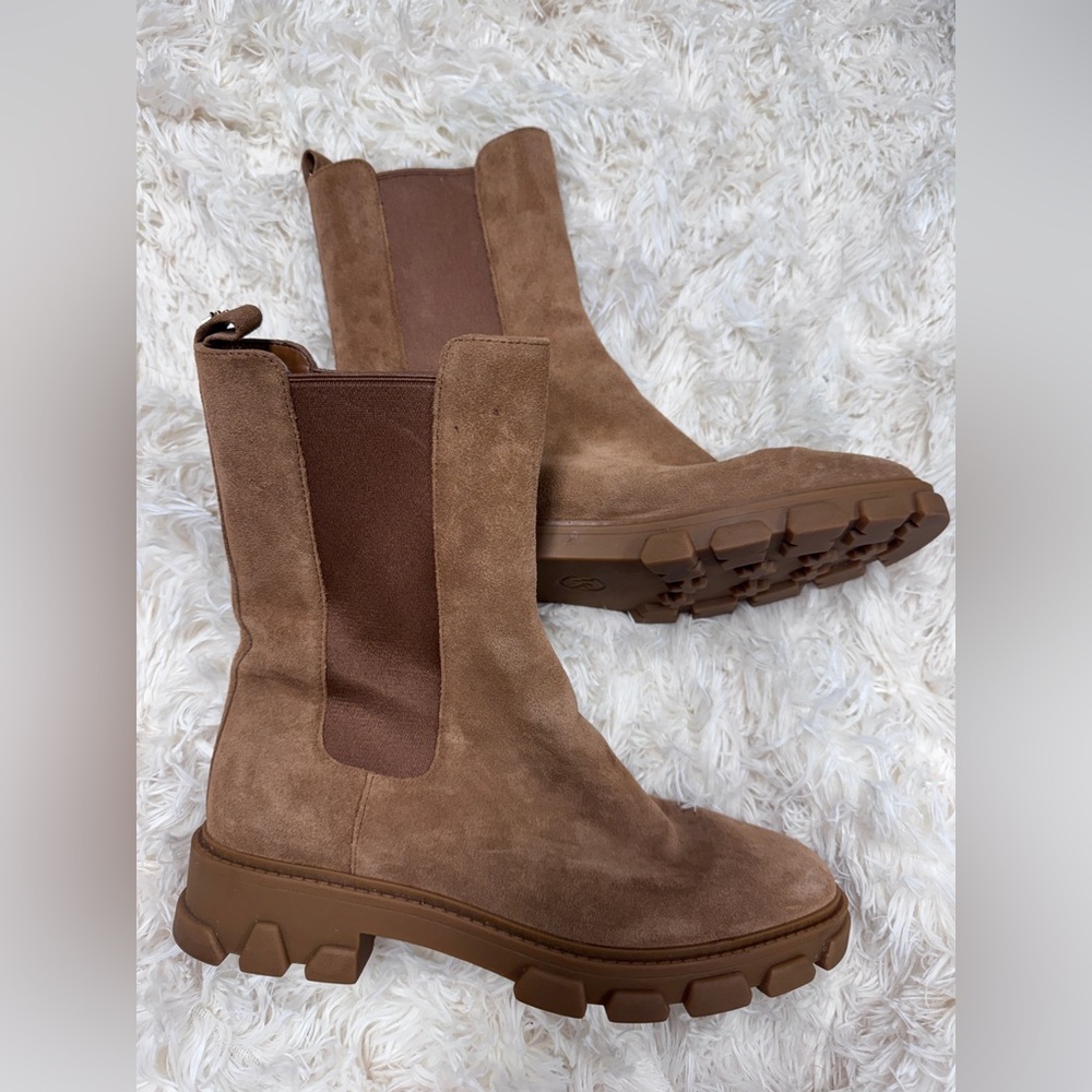 Michael Kors suede pull-on lug sole boots - tan, women’s 8